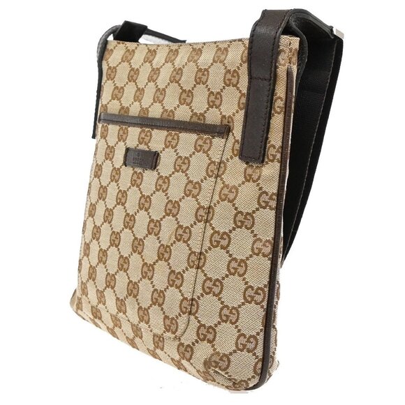 GUCCI Logo GG Pattern Shoulder Bag Canvas Leather Brown Italy - Picture 2 of 14